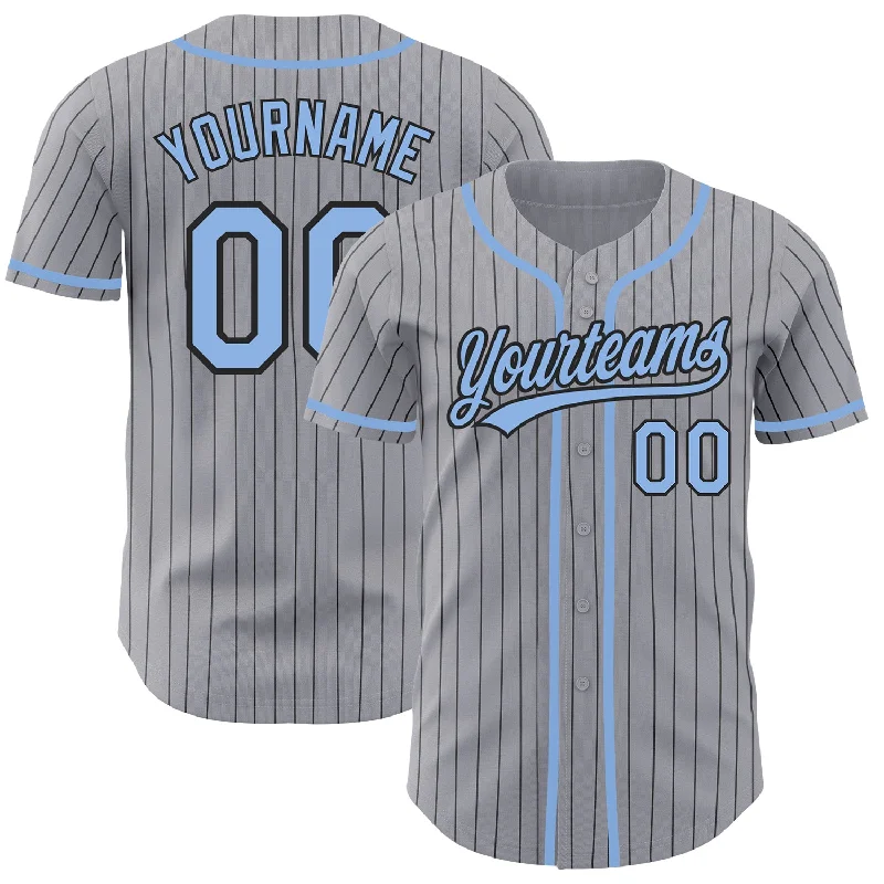 Baseball Jersey for Premium Game-Day Apparel-Custom Gray Black Pinstripe Light Blue Authentic Baseball Jersey