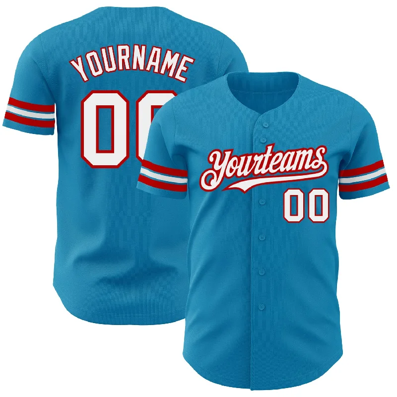 Baseball Jersey for Baseball Event Wear-Custom Panther Blue White-Red Authentic Baseball Jersey