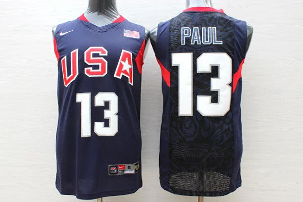 Basketball Jersey for College Teams-Team USA Basketball 13 Chris Paul Navy Stitched Basketball Jersey