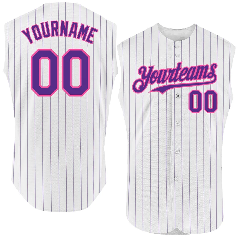 Baseball Jersey for School Baseball Uniforms-Custom White Purple Pinstripe Orange Authentic Sleeveless Baseball Jersey