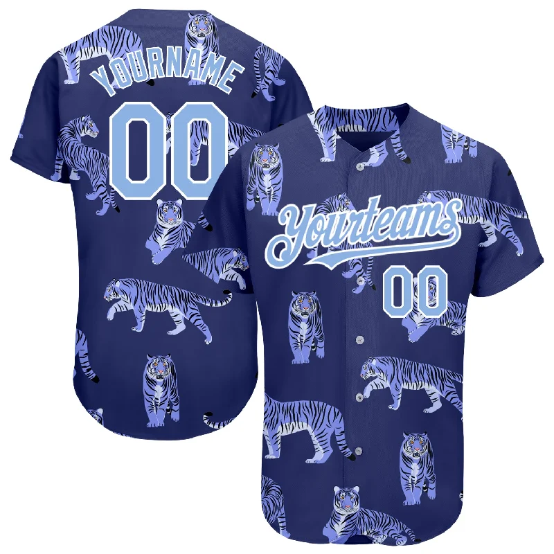 Baseball Jersey for Softball Player Designs-Custom Dark Purple Light Blue-White 3D Pattern Design Tiger Authentic Baseball Jersey