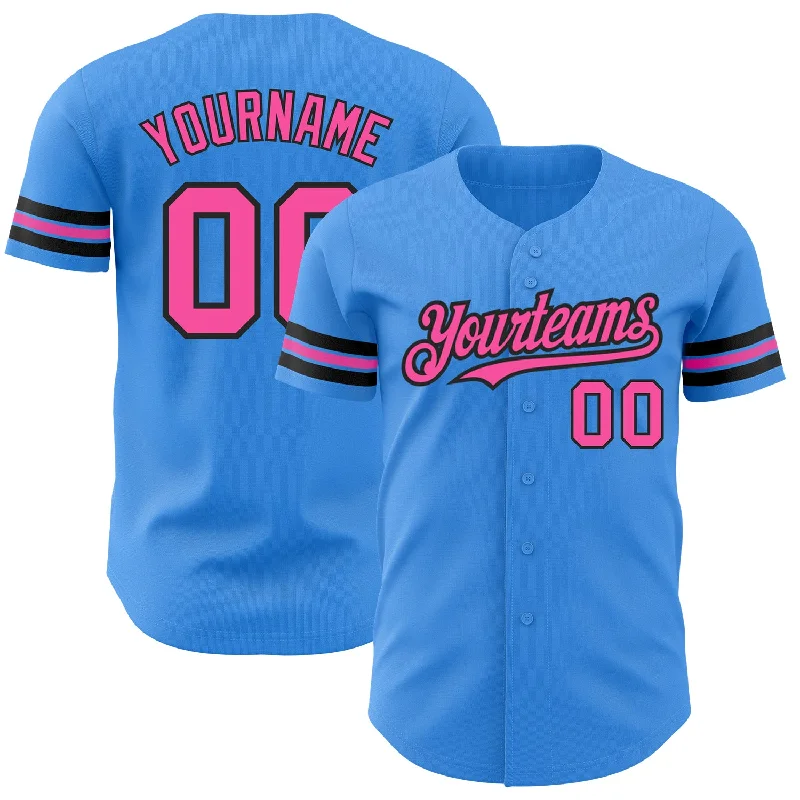 Baseball Jersey for Softball Team Custom Jerseys-Custom Electric Blue Pink-Black Authentic Baseball Jersey