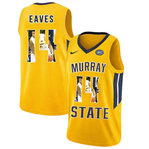 Basketball Jersey for Retro Design-Murray State Racers 14 Jaiveon Eaves Yellow Fashion College Basketball Basketball Jersey