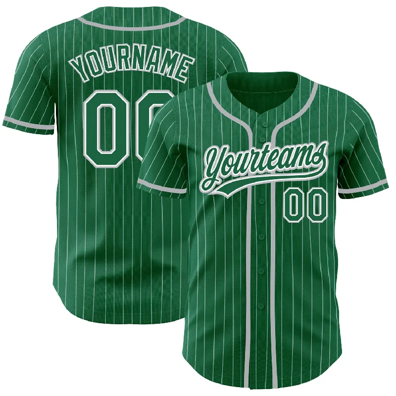 Baseball Jersey for Breathable and Soft Fit-Custom Kelly Green White Pinstripe Gray Authentic Baseball Jersey