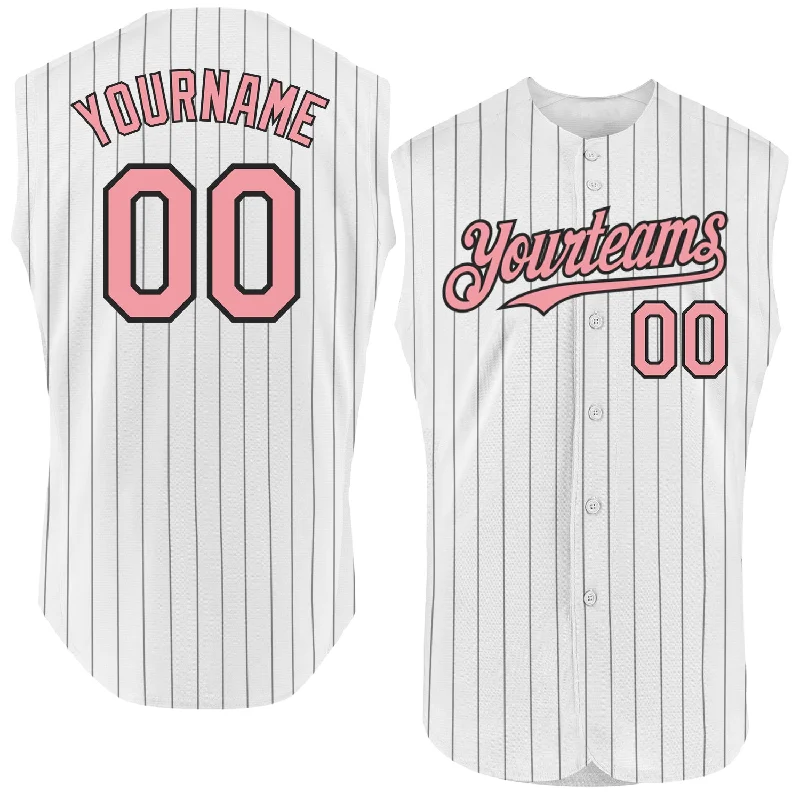 Baseball Jersey for Comfortable Fit for Adults-Custom White Black Pinstripe Medium Pink Authentic Sleeveless Baseball Jersey