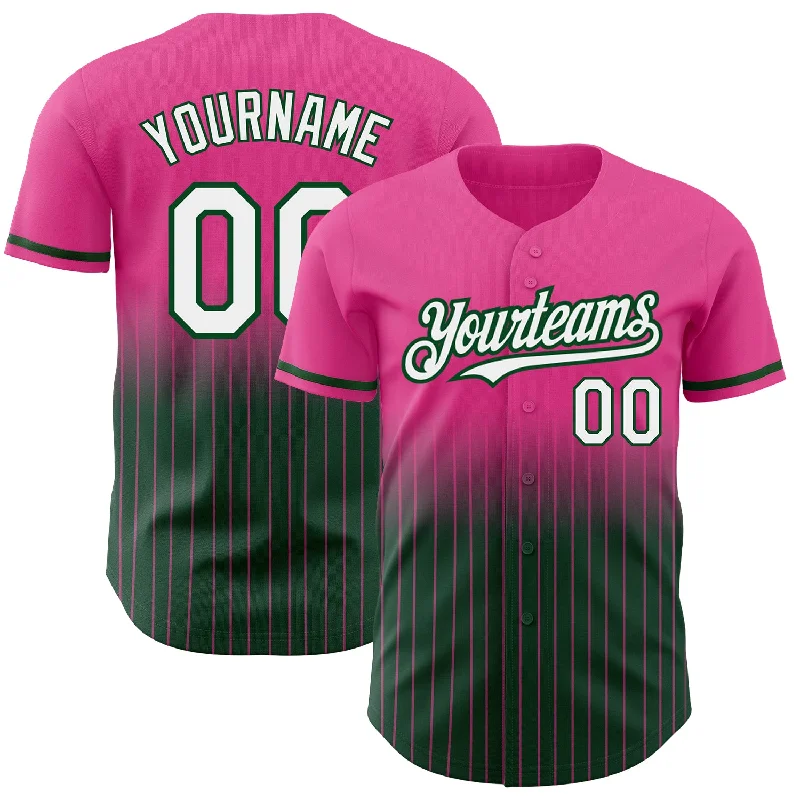 Baseball Jersey for Personalized Apparel for Fans-Custom Pink Pinstripe White-Green Authentic Fade Fashion Baseball Jersey