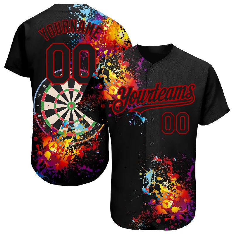 Baseball Jersey for Custom Team Colors-Custom Black Red 3D Pattern Design Dart Board Authentic Baseball Jersey