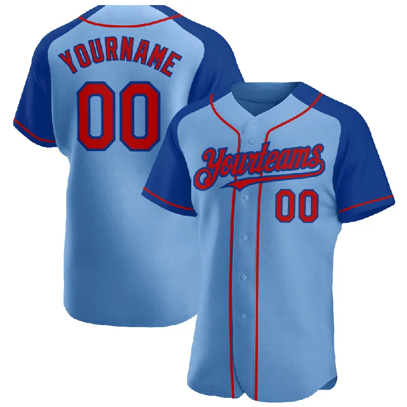 Baseball Jersey for School Baseball Uniforms-Custom Light Blue Red-Royal Authentic Raglan Sleeves Baseball Jersey