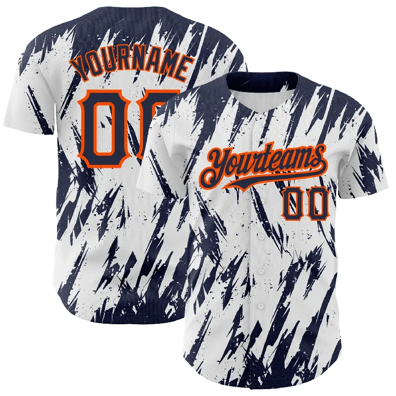 Baseball Jersey for Youth Baseball Players-Custom White Navy-Orange 3D Pattern Design Abstract Sharp Shape Authentic Baseball Jersey