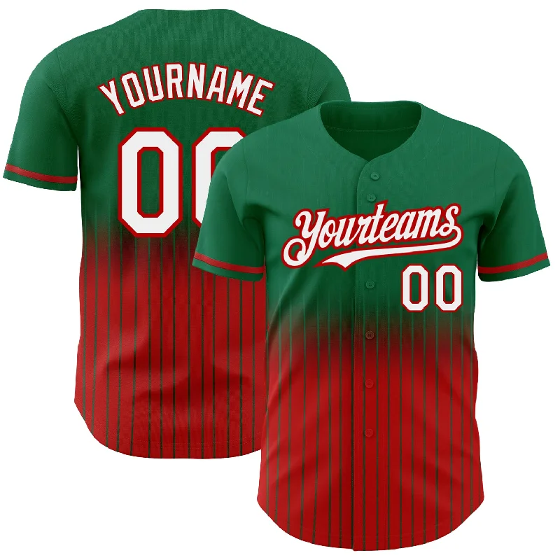 Baseball Jersey for All-Season Team Wear-Custom Kelly Green Pinstripe White-Red Authentic Fade Fashion Baseball Jersey