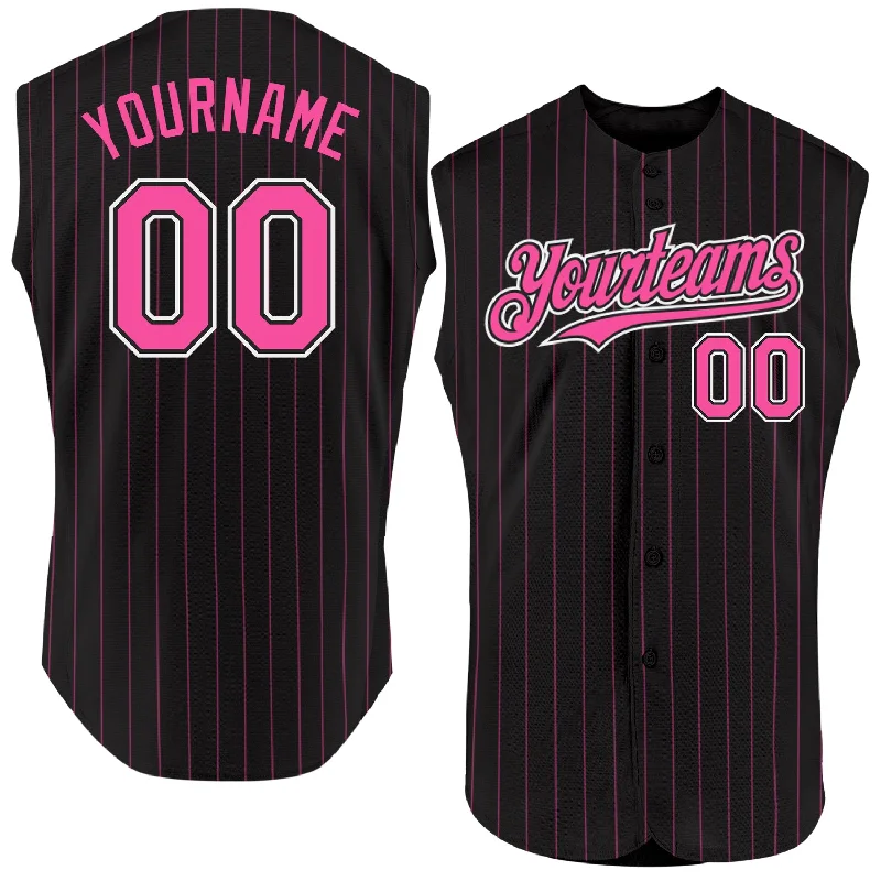 Baseball Jersey for Customizable Player Jerseys-Custom Black Pink Pinstripe Light Blue Authentic Sleeveless Baseball Jersey