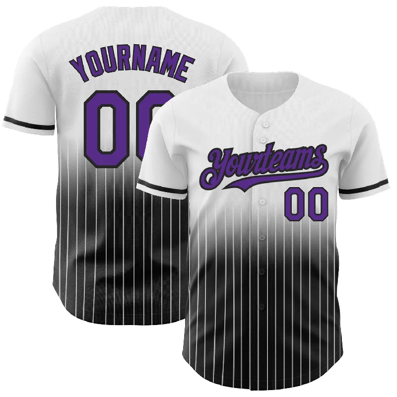 Baseball Jersey for Team Logo and Branding-Custom White Pinstripe Purple-Black Authentic Fade Fashion Baseball Jersey