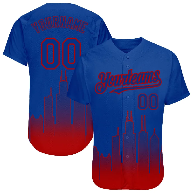 Custom Baseball Jersey for Players-Custom Royal Red 3D Chicago City Edition Fade Fashion Authentic Baseball Jersey