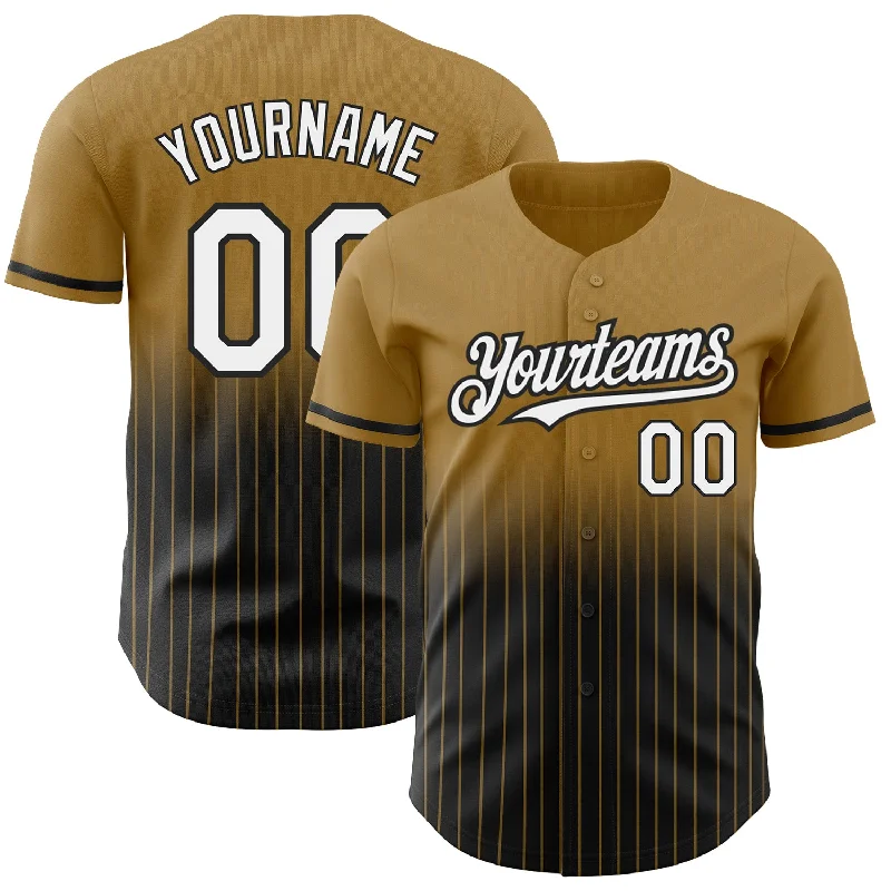 Baseball Jersey for All-Season Team Wear-Custom Old Gold Pinstripe White-Black Authentic Fade Fashion Baseball Jersey