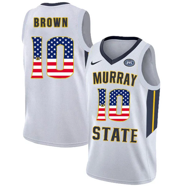 Custom Basketball Jersey for Players-Murray State Racers 10 Tevin Brown White USA Flag College Basketball Basketball Jersey