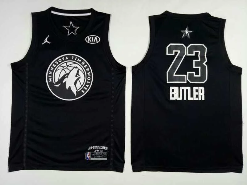 Basketball Jersey for Custom College Team Apparel-Timberwolves 23 Jimmy Butler Black 2018 All-Star Game Jordan Brand Authentic Basketball Jersey