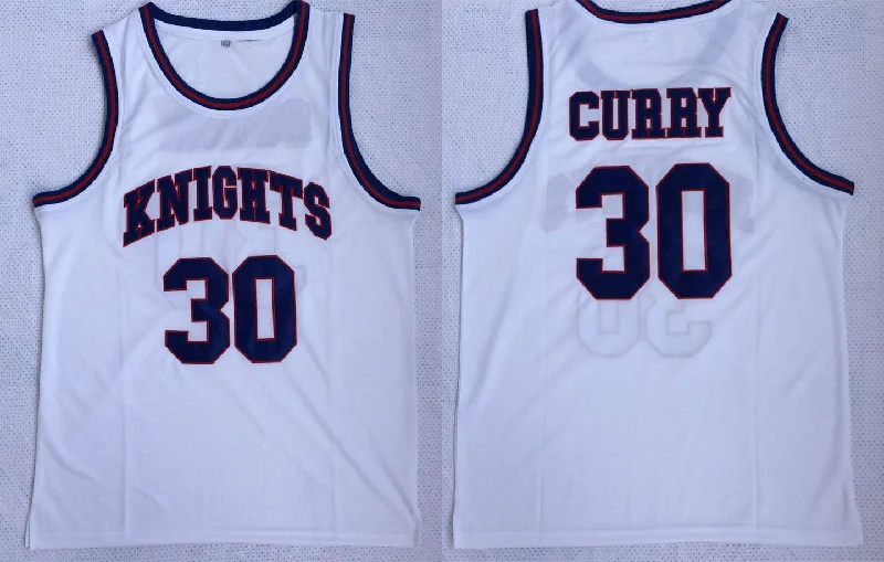 Basketball Jersey for Game-Day Fan Gear-Charlotte Christian High School Knights 30 Stephen Curry White Basketball Basketball Jersey