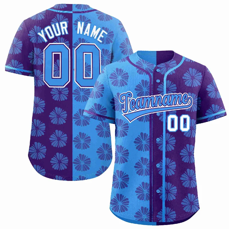 Baseball Jersey for Stylish Baseball Fan Gear-Custom Powder Blue Purple Split Fashion Flower Graffiti Pattern Authentic Baseball Jersey