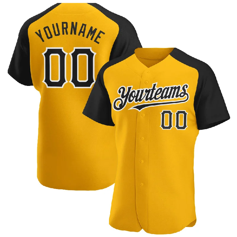 Baseball Jersey for Sports Team Support Apparel-Custom Gold Black-White Authentic Raglan Sleeves Baseball Jersey