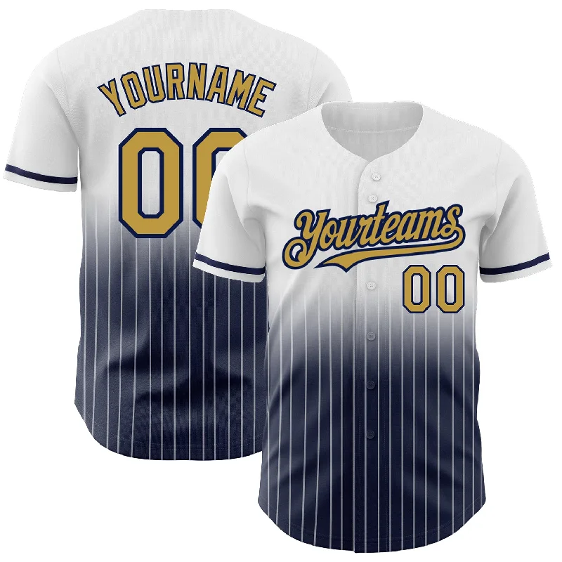 Baseball Jersey for Youth Sports Apparel-Custom White Pinstripe Old Gold-Navy Authentic Fade Fashion Baseball Jersey