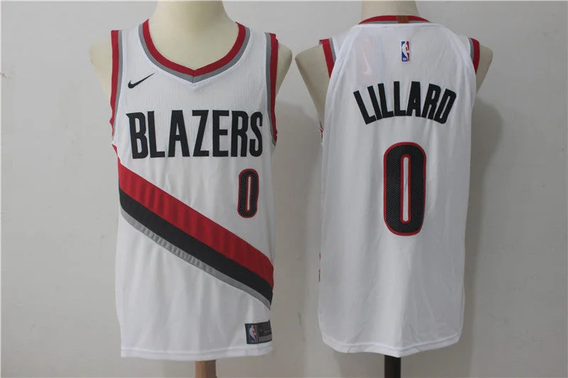 Basketball Jersey for Custom Basketball Team Gear-Blazers 0 Damian Lillard White Authentic Basketball Jersey