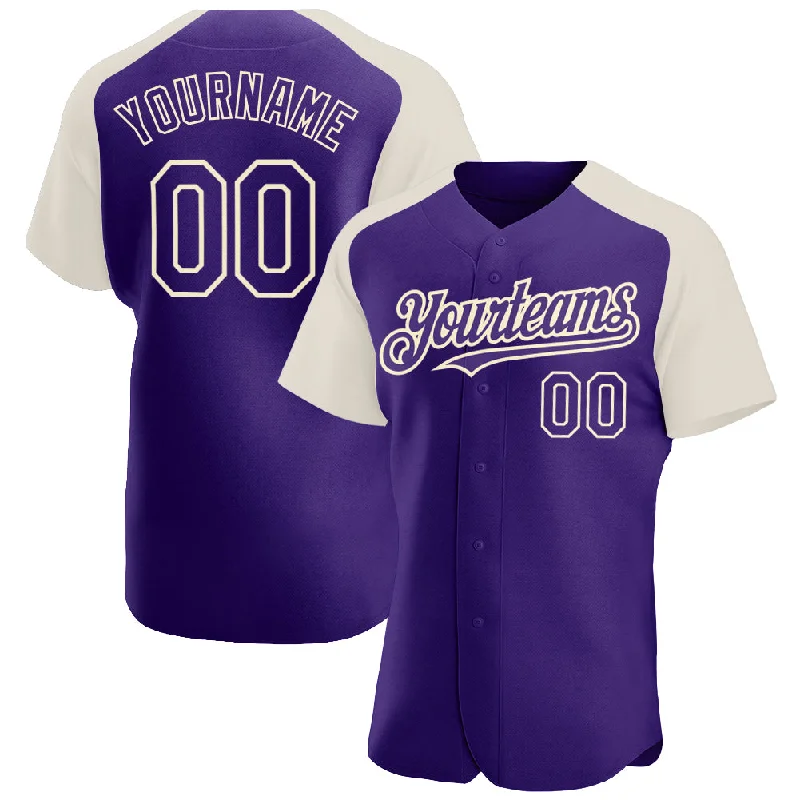 Baseball Jersey for Boys-Custom Purple Cream Authentic Raglan Sleeves Baseball Jersey