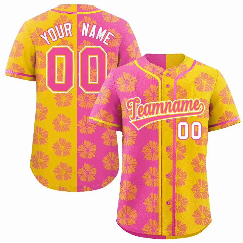 Baseball Jersey for Team Player Uniforms-Custom Pink Gold Split Fashion Flower Graffiti Pattern Authentic Baseball Jersey