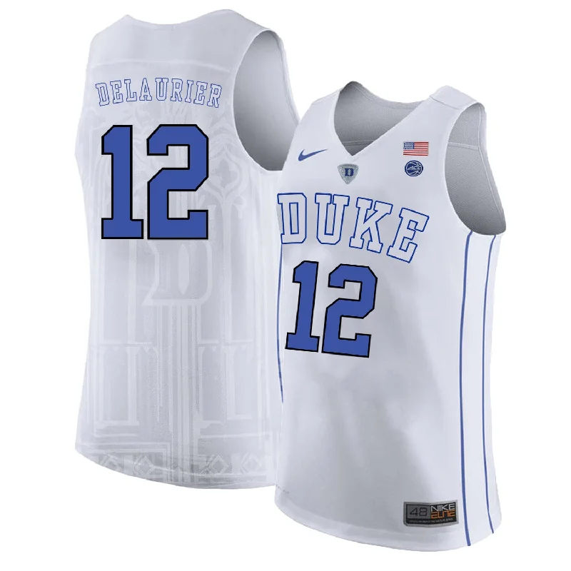 Basketball Jersey for Lightweight Custom Designs-Duke Blue Devils 12 Javin DeLaurier White College Basketball Basketball Jersey