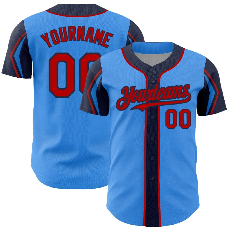 Baseball Jersey for Premium Baseball Fan Gear-Custom Electric Blue Red-Navy 3 Colors Arm Shapes Authentic Baseball Jersey