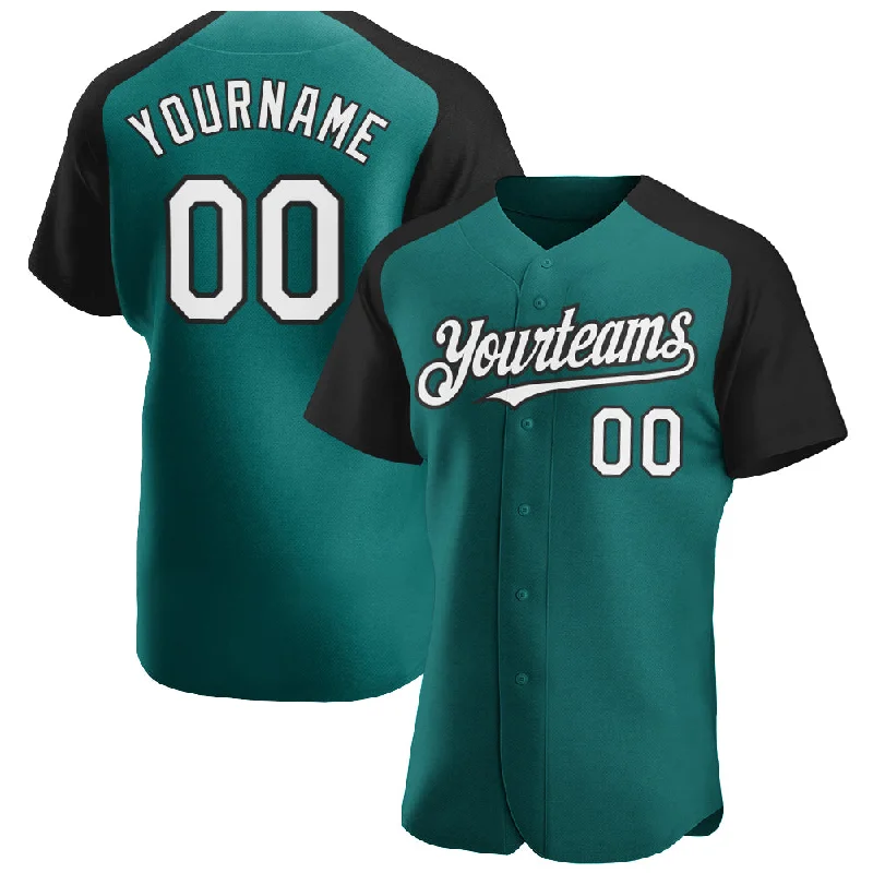 Baseball Jersey for Premium Custom Player Jerseys-Custom Teal White-Black Authentic Raglan Sleeves Baseball Jersey