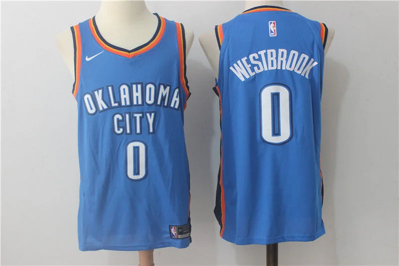 Basketball Jersey for Quick-Dry Material-Thunder 0 Russell Westbrook Blue Authentic Basketball Jersey