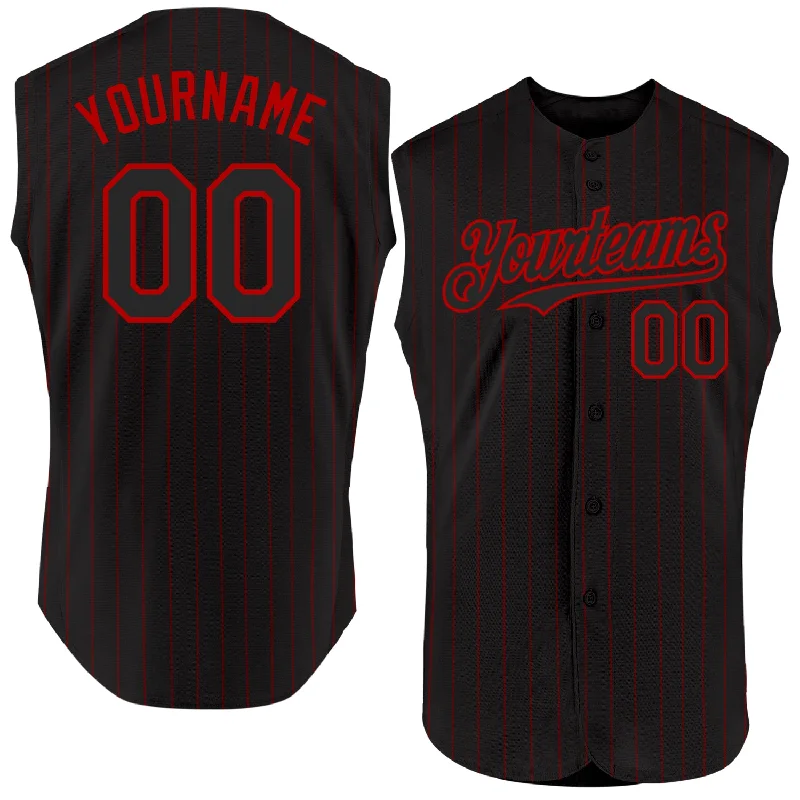 Baseball Jersey for Lightweight Team Gear-Custom Black Red Pinstripe Red Authentic Sleeveless Baseball Jersey