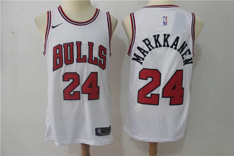 Basketball Jersey for Lightweight Design for All Ages-Bulls 24 Laur Markkanen White Swingman Basketball Jersey