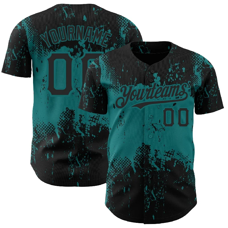 Baseball Jersey for Youth Custom Jerseys-Custom Black Teal 3D Pattern Design Abstract Splatter Grunge Art Authentic Baseball Jersey