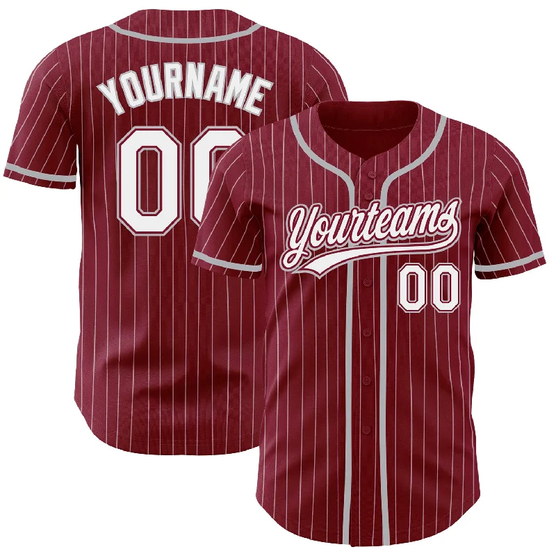 Baseball Jersey for Unique Fan Gear-Custom Crimson White Pinstripe Gray Authentic Baseball Jersey