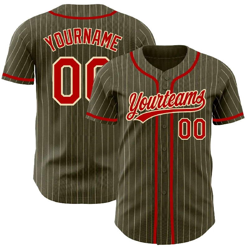 Baseball Jersey for Game-Ready Performance-Custom Olive City Cream Pinstripe Red Authentic Salute To Service Baseball Jersey