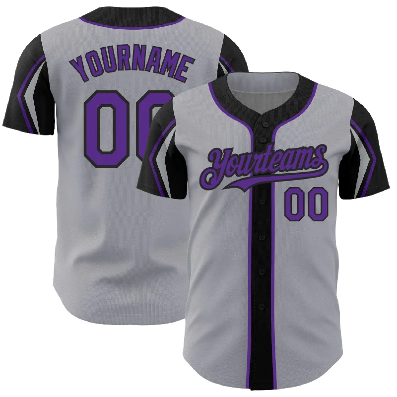 Baseball Jersey for School Spirit Wear-Custom Gray Purple-Black 3 Colors Arm Shapes Authentic Baseball Jersey