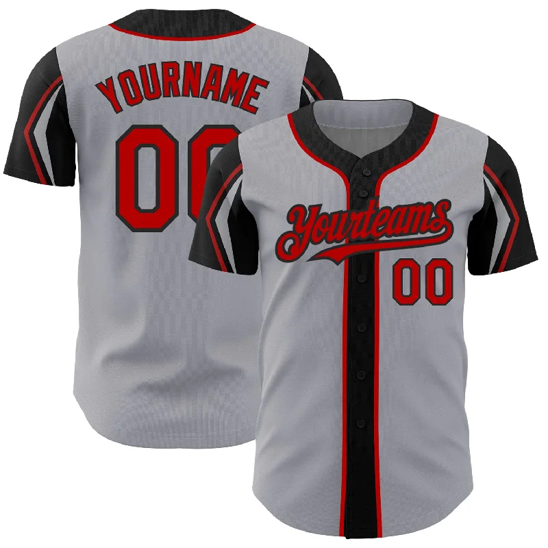 Baseball Jersey for Retro and Vintage Style-Custom Gray Red-Black 3 Colors Arm Shapes Authentic Baseball Jersey