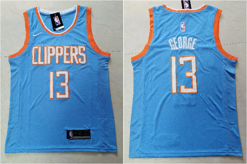 Basketball Jersey for Soft Cotton Material-Clippers 13 Paul George Light Blue City Edition Swingman Basketball Jersey