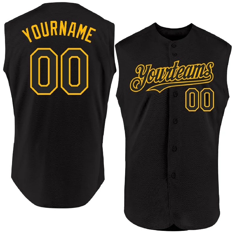 Baseball Jersey for Sports Event Wear-Custom Black Gold Authentic Sleeveless Baseball Jersey