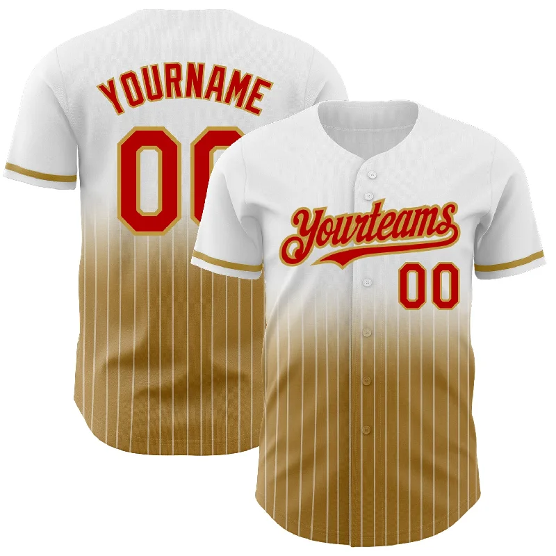 Baseball Jersey for Game-Ready Performance-Custom White Pinstripe Red-Old Gold Authentic Fade Fashion Baseball Jersey