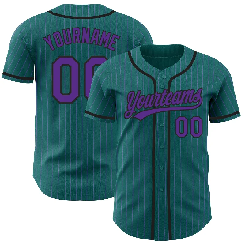 Baseball Jersey for Team Uniforms-Custom Teal Purple Pinstripe Black Authentic Baseball Jersey