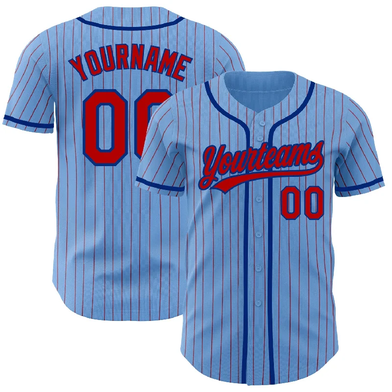 Baseball Jersey for Sports Event Wear-Custom Light Blue Red Pinstripe Royal Authentic Baseball Jersey