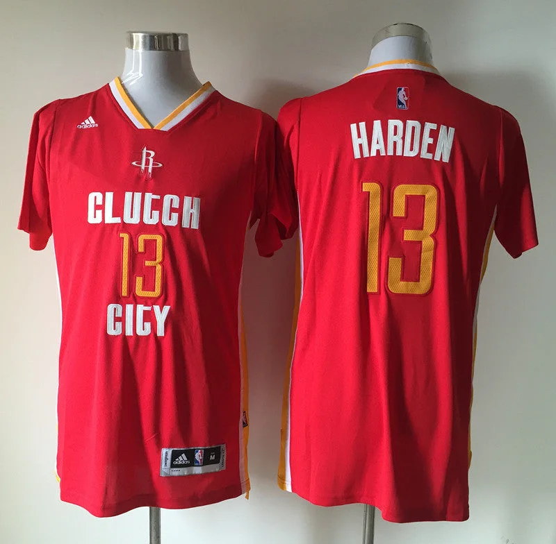 Basketball Jersey for Authentic Team Look-Rockets 13 James Harden Red Clutch City Short Sleeve Basketball Jersey