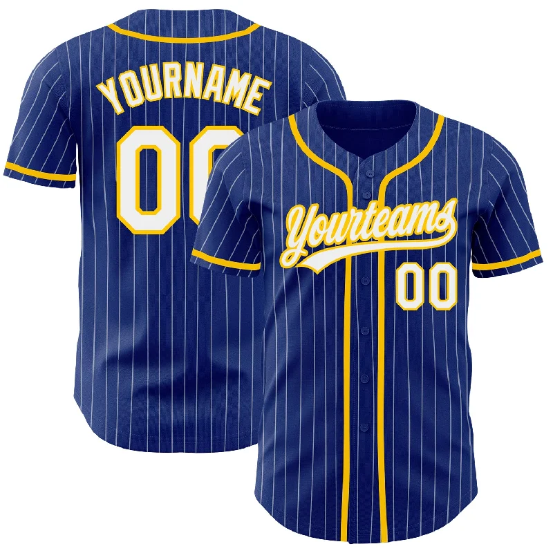 Baseball Jersey for Comfortable Game Wear-Custom Royal White Pinstripe Yellow Authentic Baseball Jersey