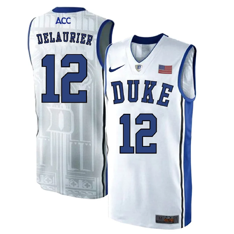 Basketball Jersey for Professional-Level Custom Gear-Duke Blue Devils 12 Javin DeLaurier White Elite College Basketball Basketball Jersey