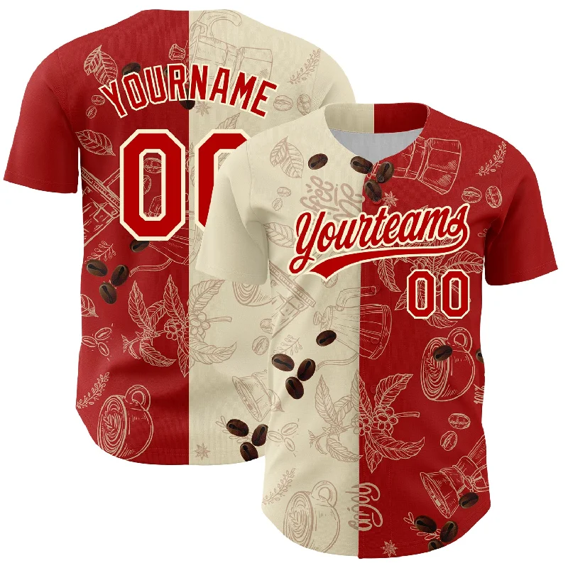 Baseball Jersey for Softball Team Custom Jerseys-Custom Cream Red 3D Pattern Design International Coffee Day Authentic Baseball Jersey