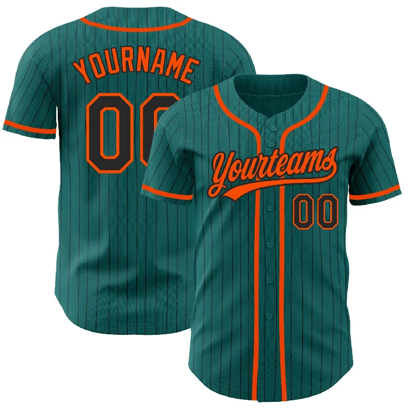 Baseball Jersey for Premium Quality-Custom Teal Black Pinstripe Orange Authentic Baseball Jersey