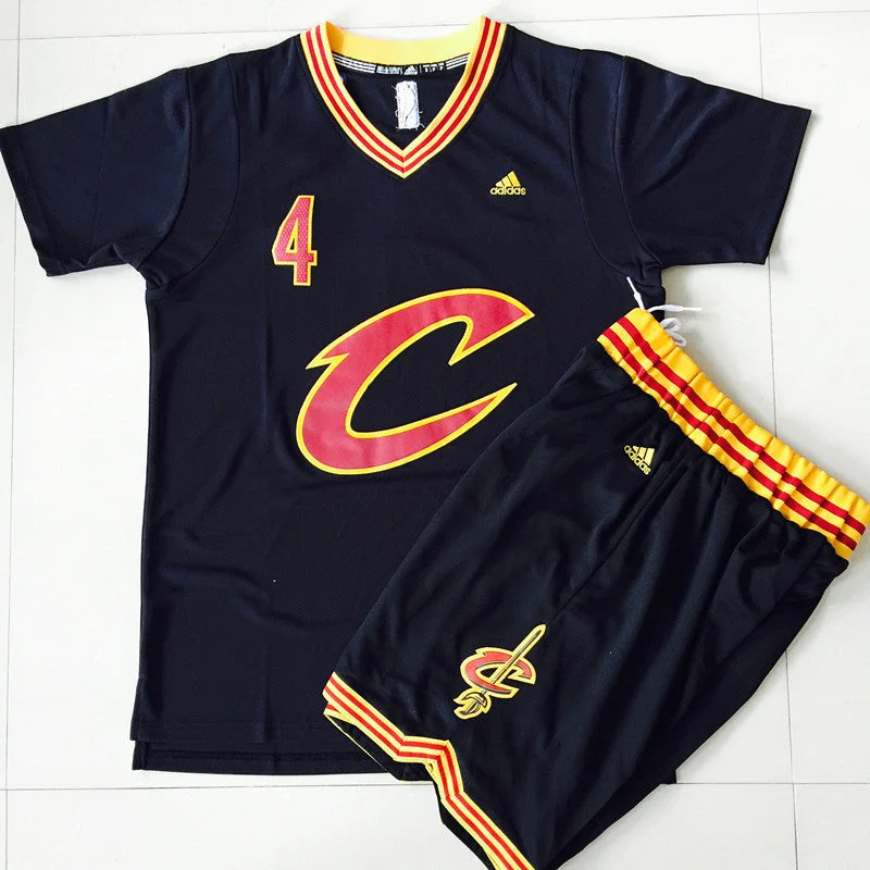 Basketball Jersey for Basketball Fan Apparel-Cavaliers 4 Iman Shumpert Black Short Sleeve Swingman Basketball Jersey(With Shorts)