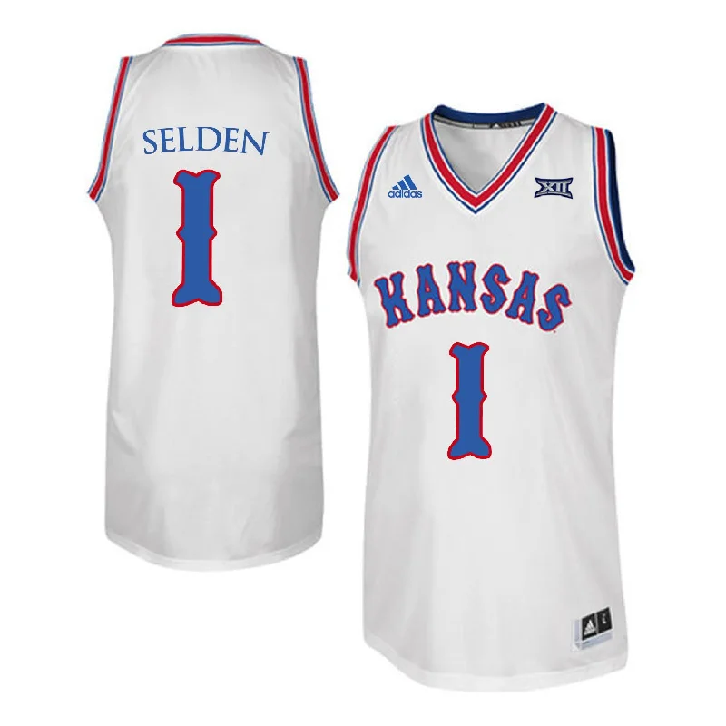 Basketball Jersey for Stylish and Comfortable Game Wear-Kansas Jayhawks 1 Wayne Selden Jr. White Throwback College Basketball Basketball Jersey